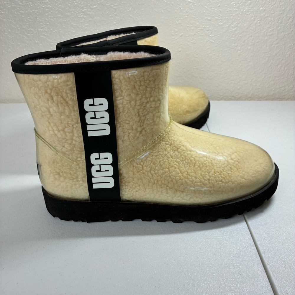 UGG‎ Classic Clear Mini Waterproof Boots Natural Black Logo Womens Size 10
